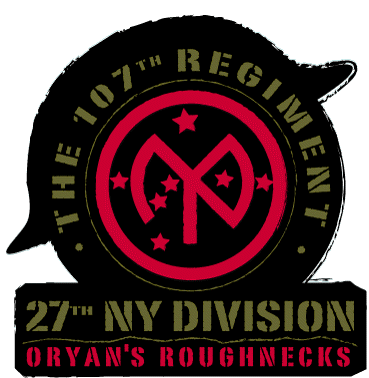 107THNEWLOGO by Matthew A. Maringola
Graphic Artist. The stylized 27 in the center of the patch also  forms the letters N.Y. in recognition of the unit's nickname, The New York Division. The seven stars are from the constellation Orion in honor of the 27th Division's commander John F. O'Ryan