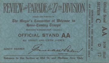 27th Division Welcome Home parade ticket